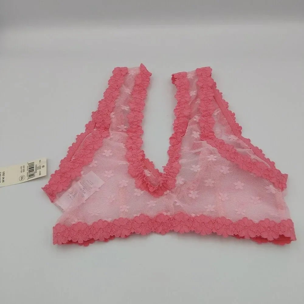 Aerie XXS Show Off Daisy Mesh Club Pink Plunge Bralette